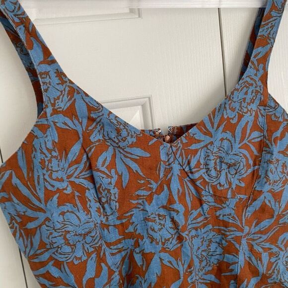 Madewell Sweetheart Mini Dress in Floral 100% Linen Blue Isle Size 4 NWT - Picture 4 of 9